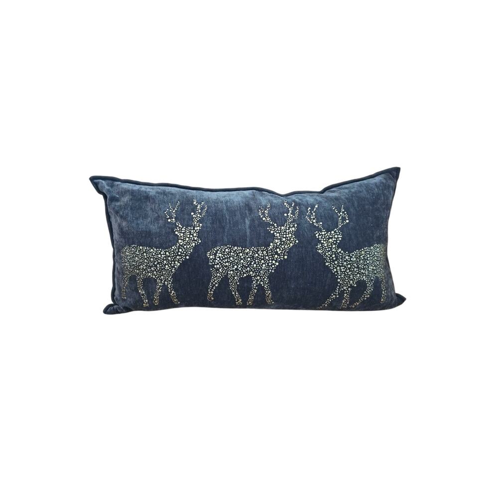 MAGASCHONI HOME Rectangle Rhinestone Reindeer Gray Velvet 24x12 Lumber Pillow